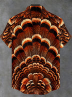 Oceanlyte Men's Thanksgiving Day Turkey Feathers Print Short Sleeve Shirt with Chest Pocket