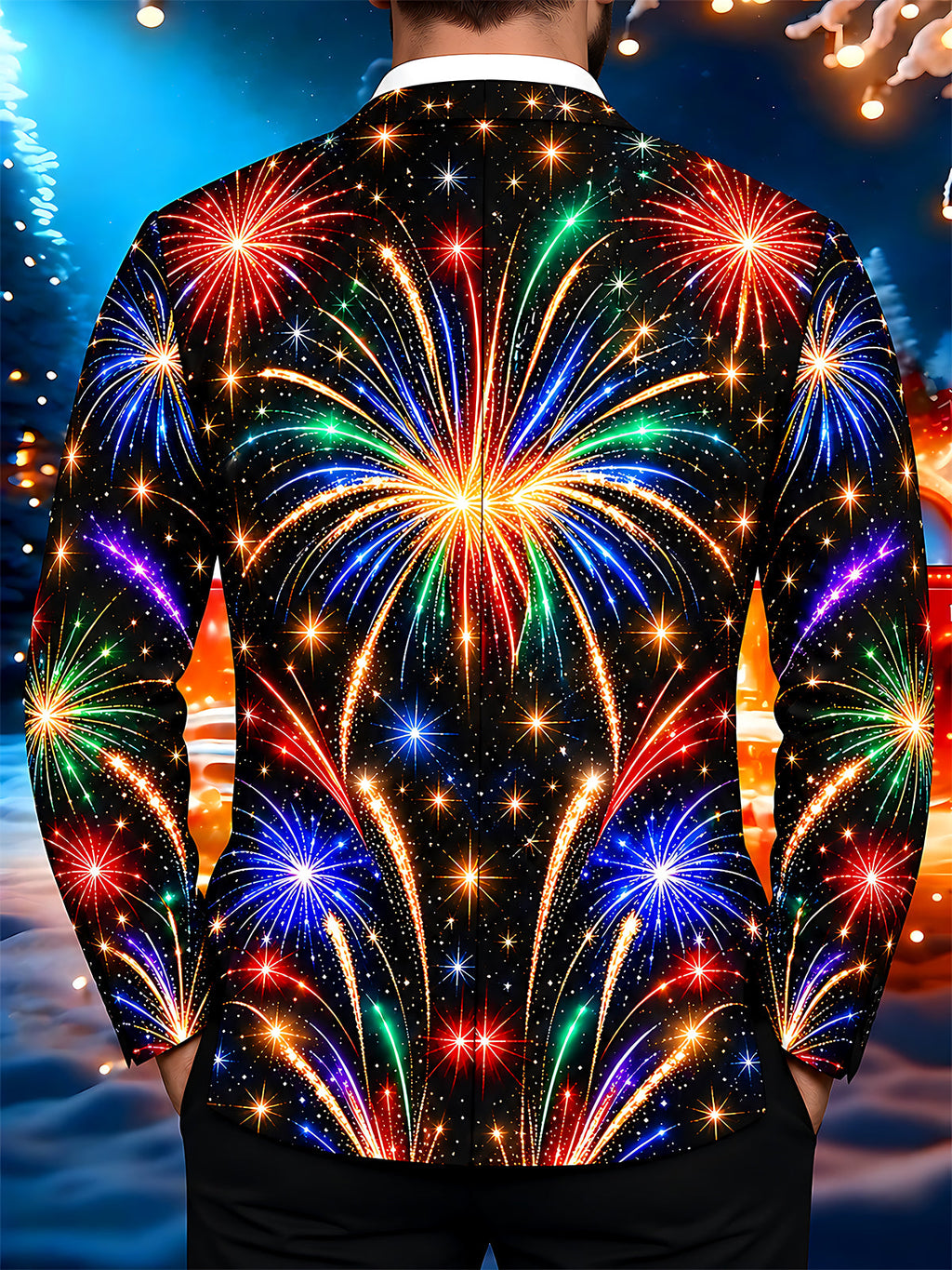 Oceanlyte Men's Printed Colorful Fireworks Print Long Sleeve Shirt with Chest Pocket