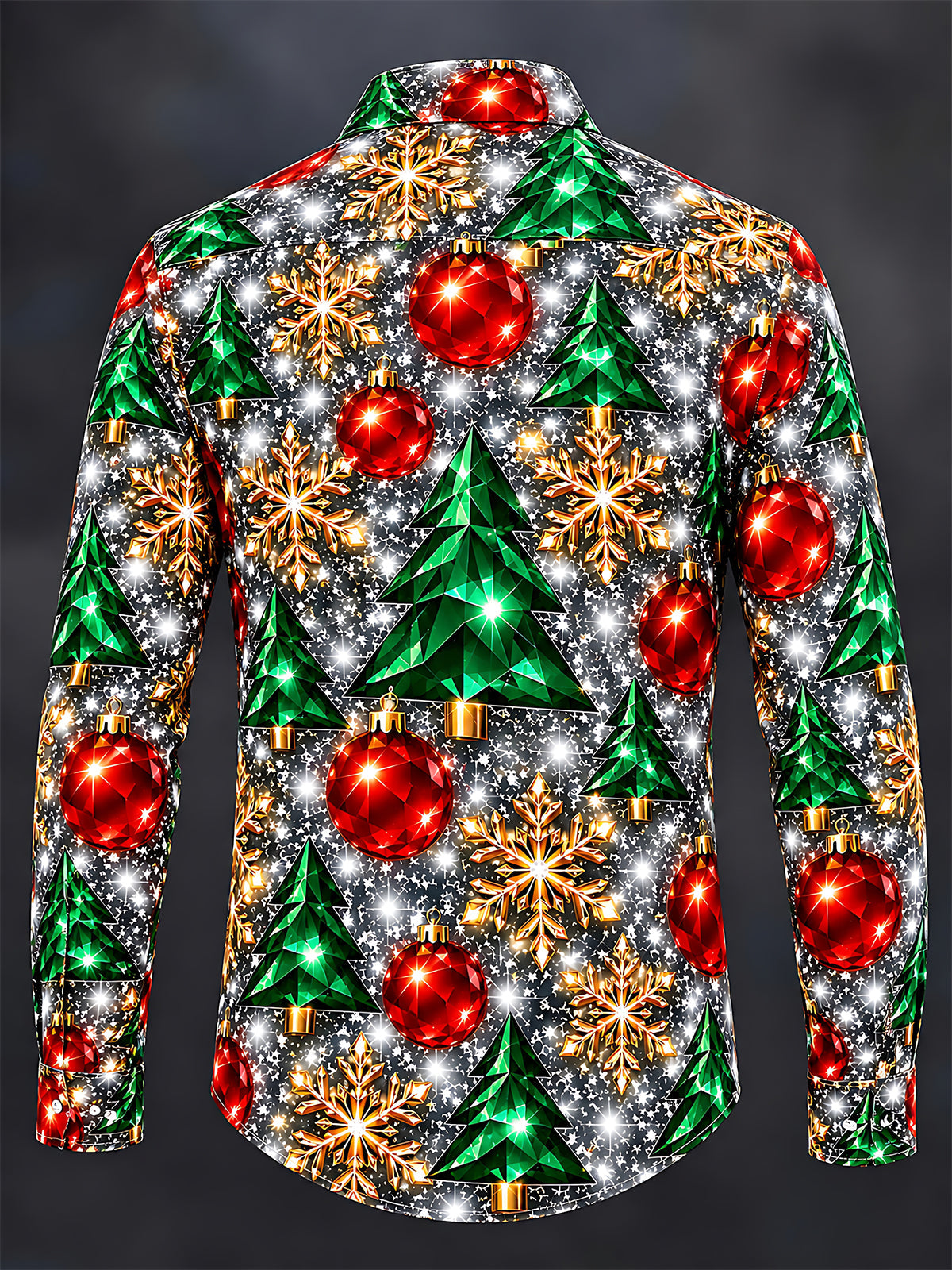 Oceanlyte Men's Printed Christmas Trees And Ornaments Print Long Sleeve Shirt with Chest Pocket