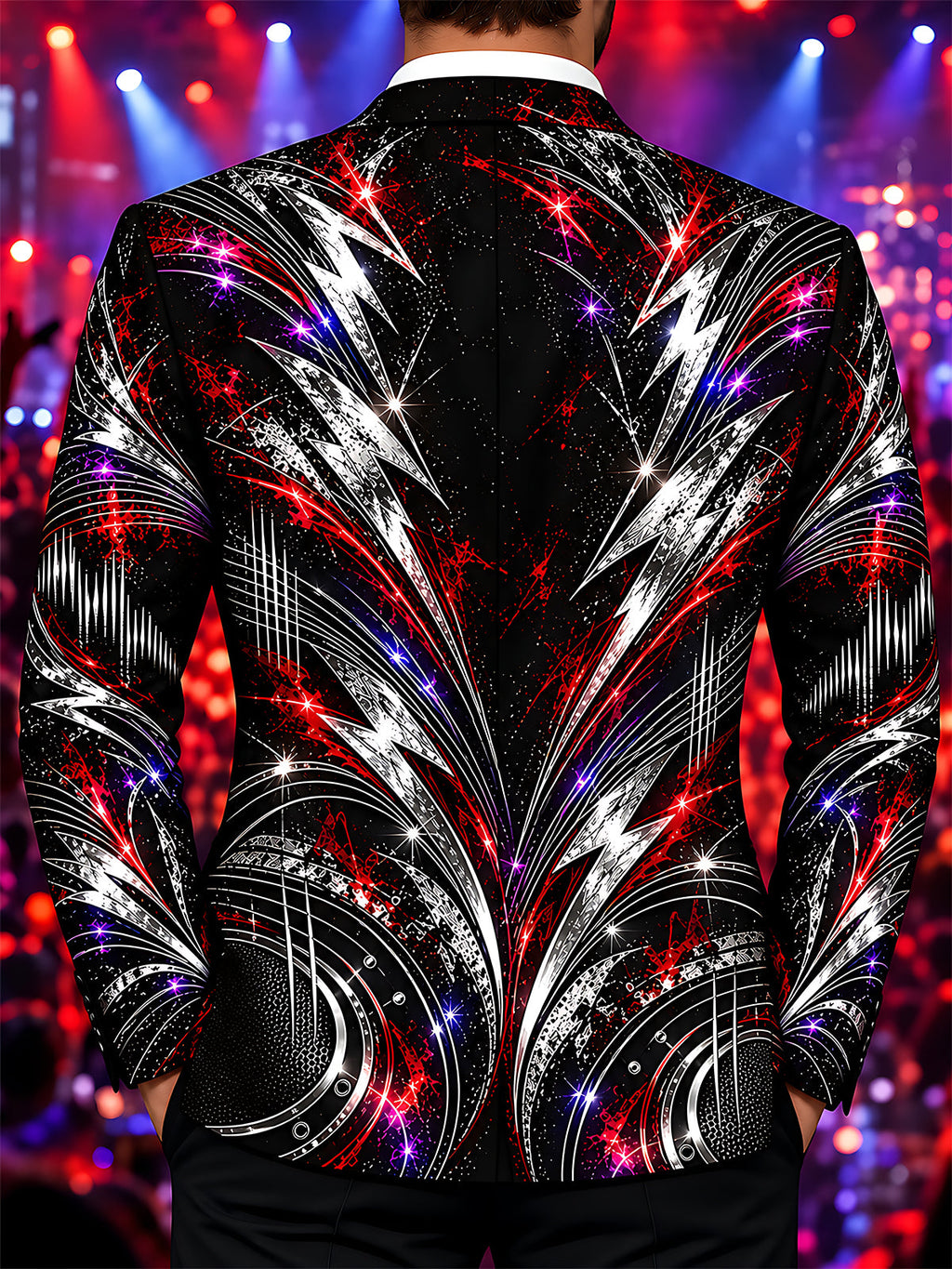 Oceanlyte Men's Abstract Lightning Bolts And Neon Sparks Print Long Sleeve Shirt with Chest Pocket