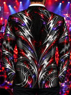 Oceanlyte Men's Abstract Lightning Bolts And Neon Sparks Print Long Sleeve Shirt with Chest Pocket