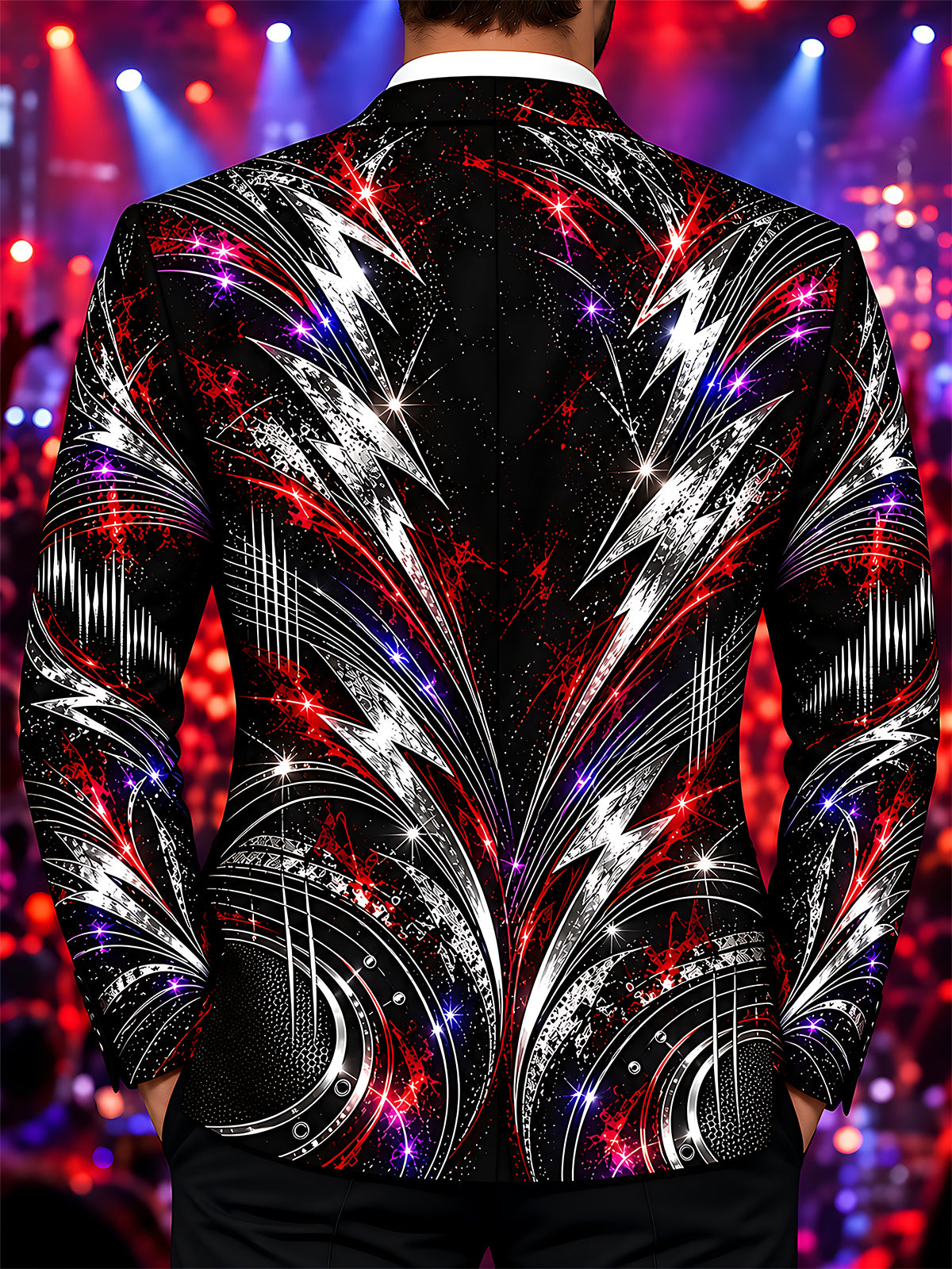 Oceanlyte Men's Abstract Lightning Bolts And Neon Sparks Print Long Sleeve Shirt with Chest Pocket