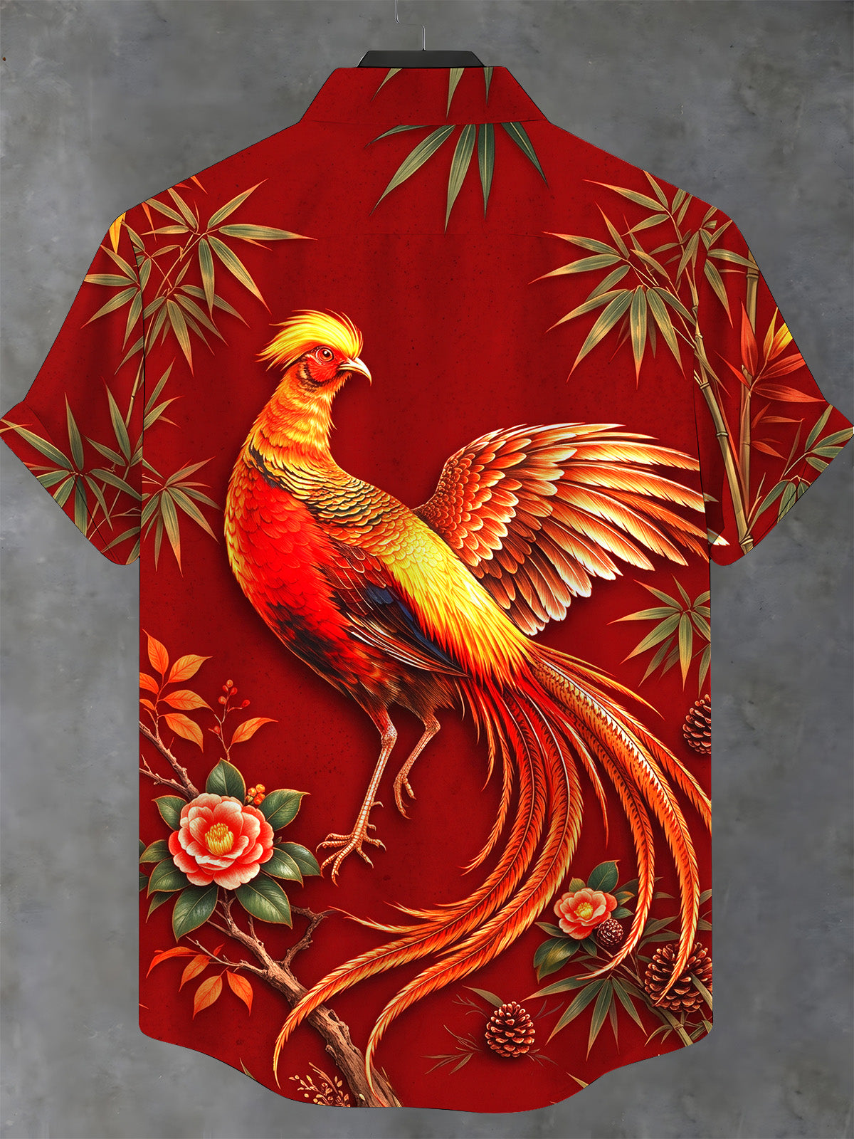 Oceanlyte Men's Golden Pheasant Print Short Sleeve Stand Collar Shirt with Chest Pocket