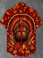 Oceanlyte Men's Thanksgiving Turkey And Autumn Leaves Print Short Sleeve Shirt with Chest Pocket