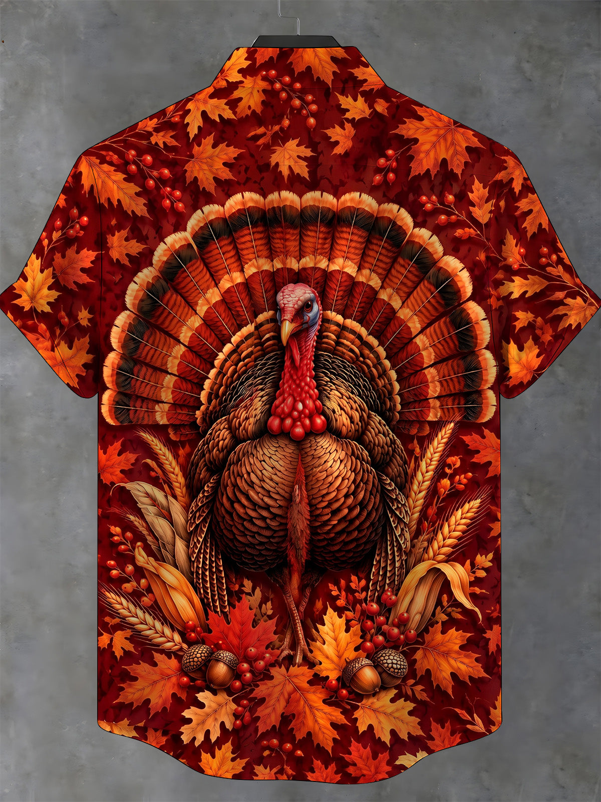 Oceanlyte Men's Thanksgiving Turkey And Autumn Leaves Print Short Sleeve Shirt with Chest Pocket