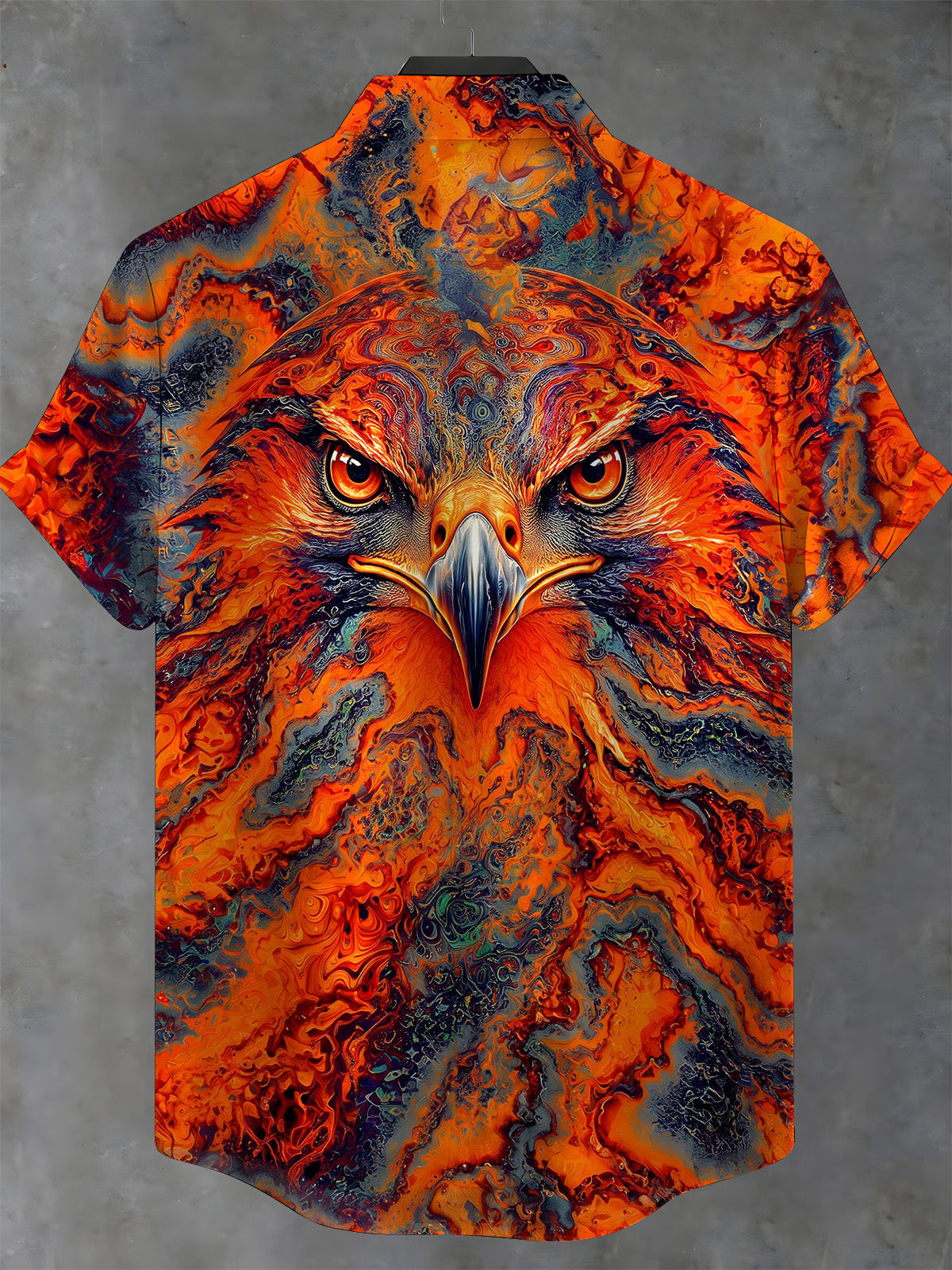 Oceanlyte Men's Vintage Style Abstract Eagle Face Print Short Sleeve Shirt with Chest Pocket