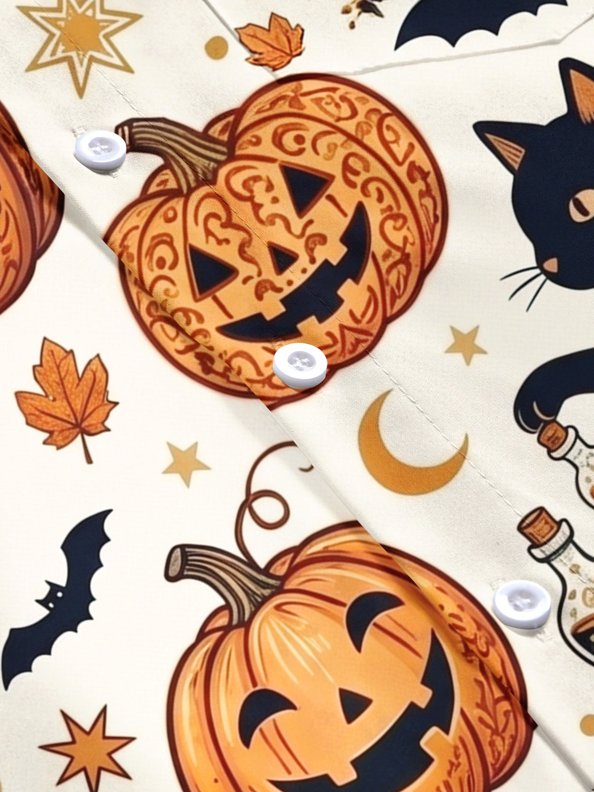 Oceanlyte Men's Halloween Black Cats And Pumpkins Print Short Sleeve Shirt with Chest Pocket