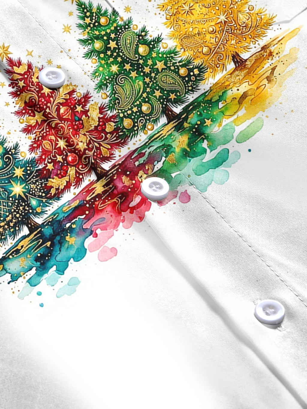 Oceanlyte Men's Long Sleeve Shirt - Watercolor Christmas Trees With Ornaments And Stars Print with Chest Pocket