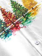 Oceanlyte Men's Long Sleeve Shirt - Watercolor Christmas Trees With Ornaments And Stars Print with Chest Pocket