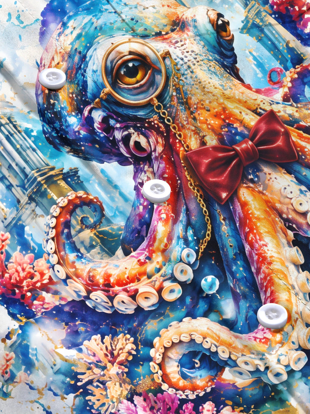 Oceanlyte Men's Graphic Octopus With Bow Tie And Monocle Print Long Sleeve Shirt with Chest Pocket