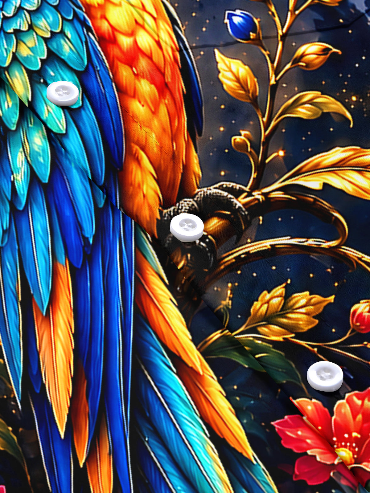 Oceanlyte Men's Hawaiian Parrot Night Scene Print Short Sleeve Shirt with Chest Pocket