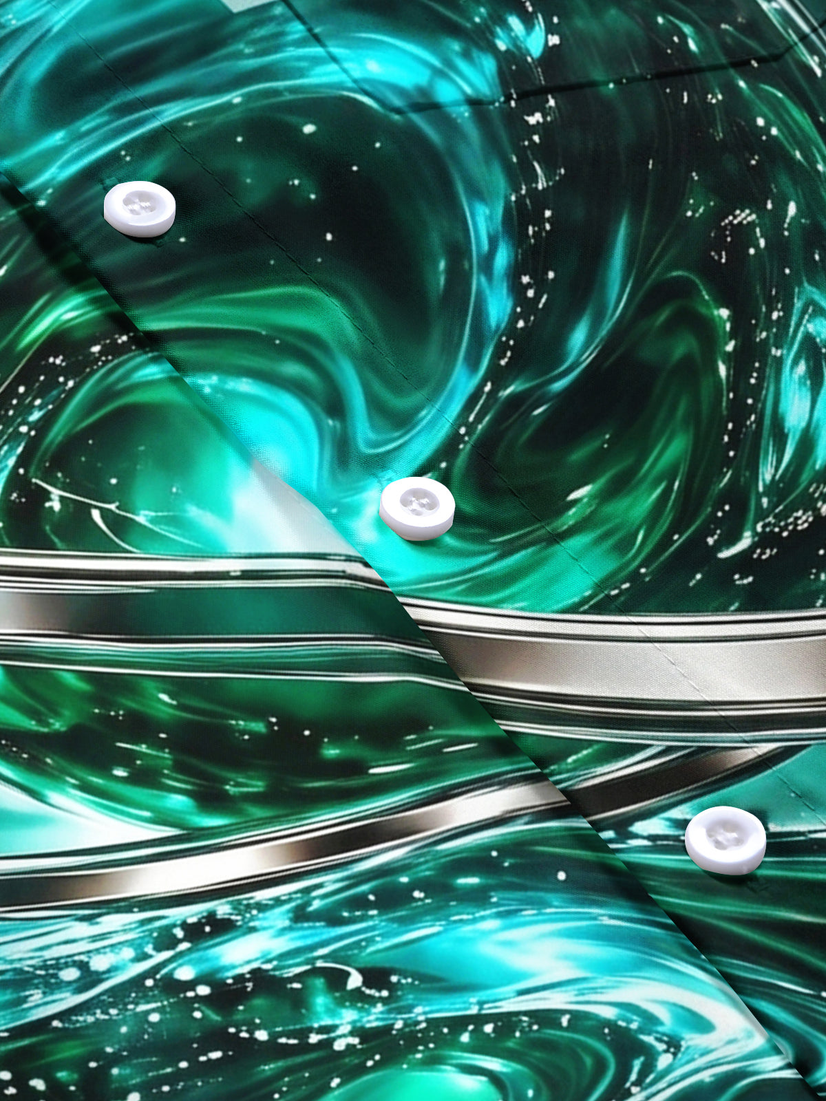 Oceanlyte Men's Short Sleeve Shirt - Abstract Swirling Liquid And Metallic Rings Print with Chest Pocket