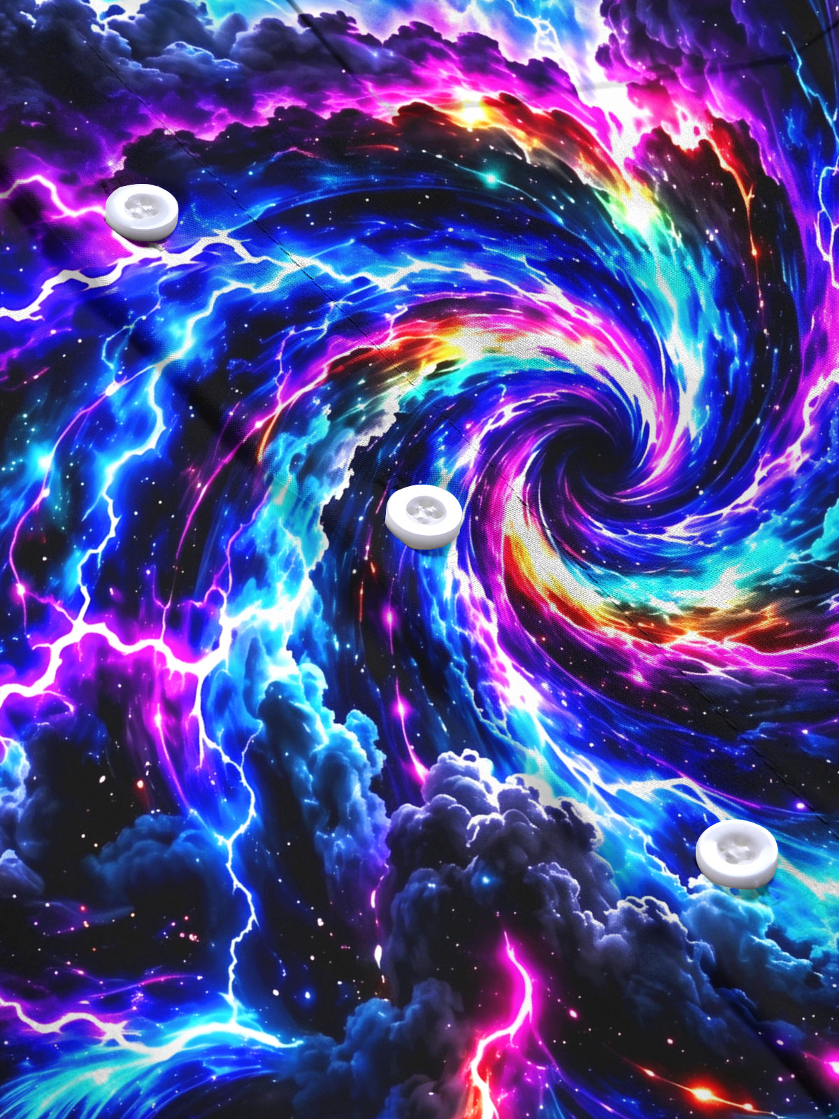 Oceanlyte Men's Long Sleeve Shirt - Abstract Cosmic Swirl With Lightning And Clouds Print with Chest Pocket