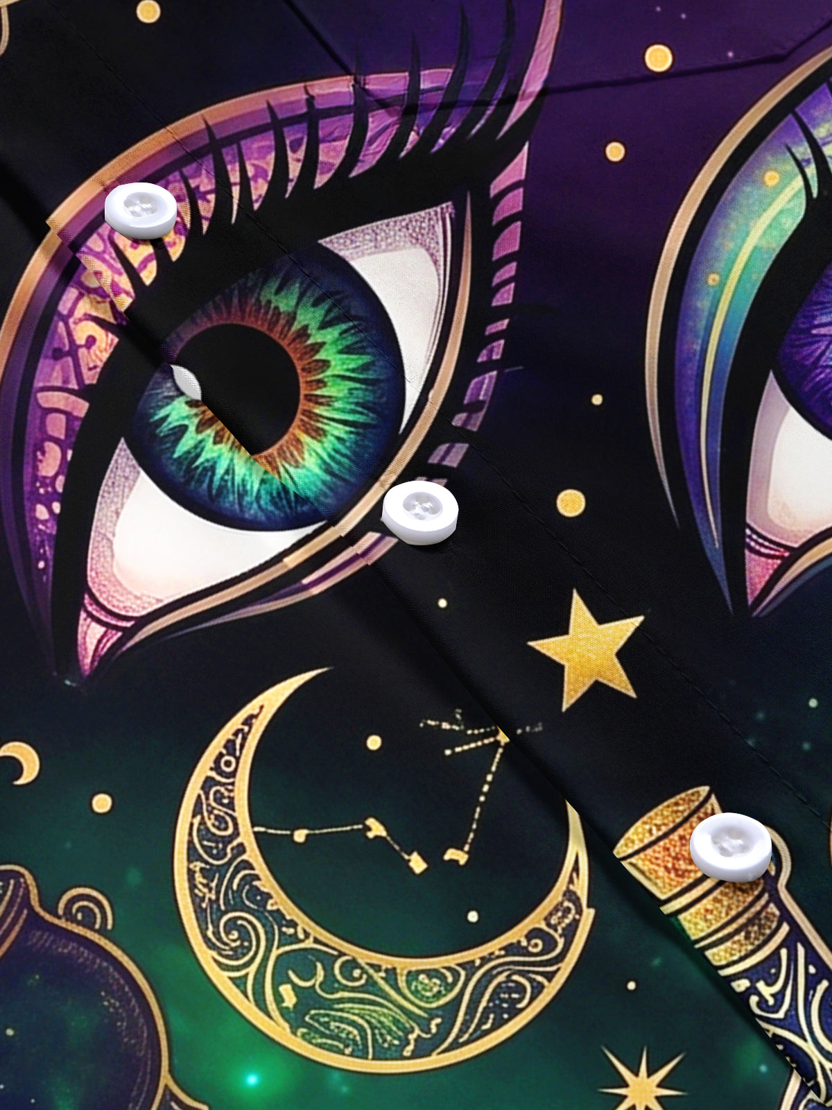 Oceanlyte Men's Short Sleeve Shirt - Halloween Mystical Elements Print Mystical Eyes And Starry Sky Print with Chest Pocket