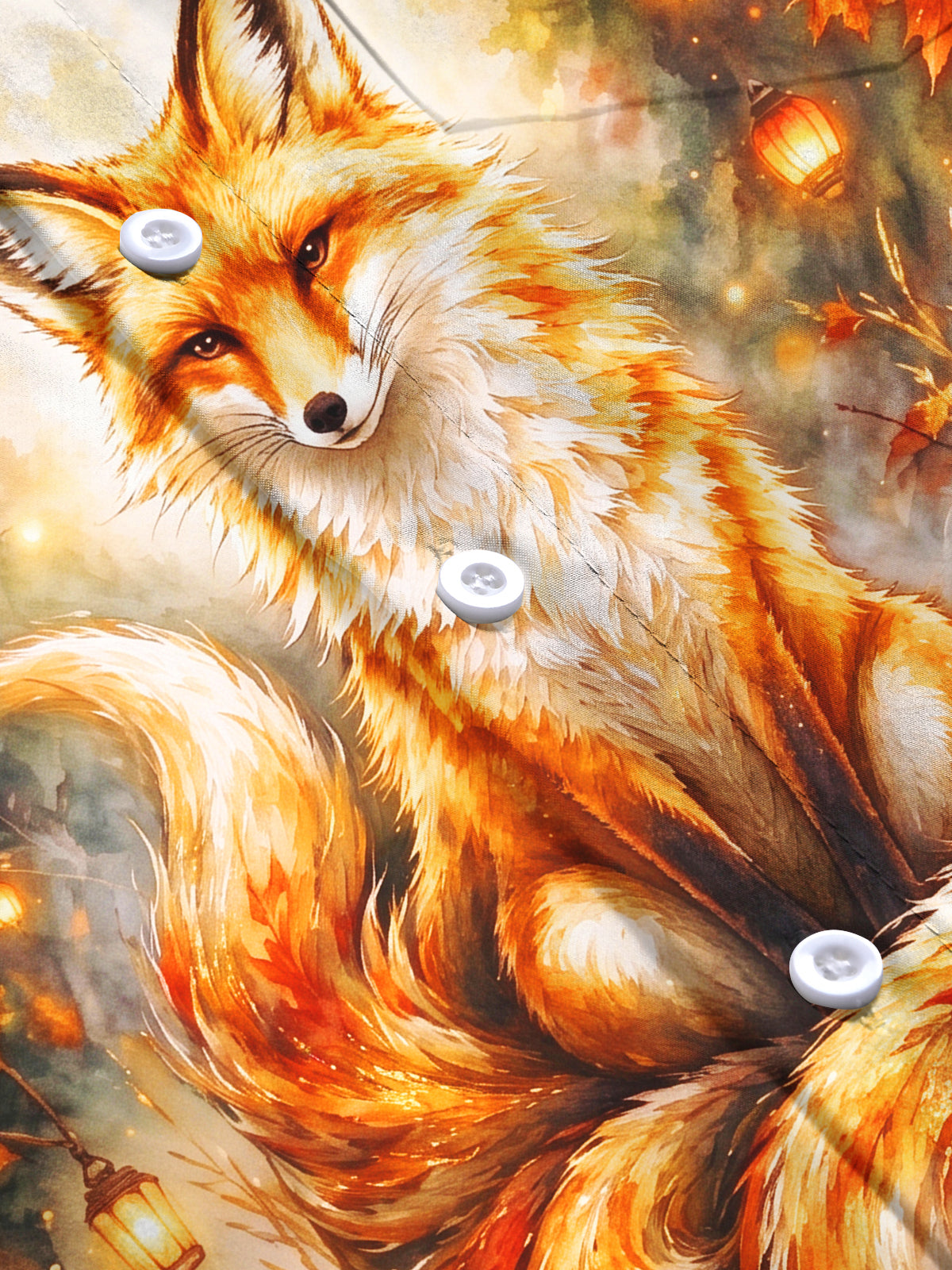 Oceanlyte Men's Autumn Fox With Lanterns And Leaves Print Long Sleeve Shirt with Chest Pocket