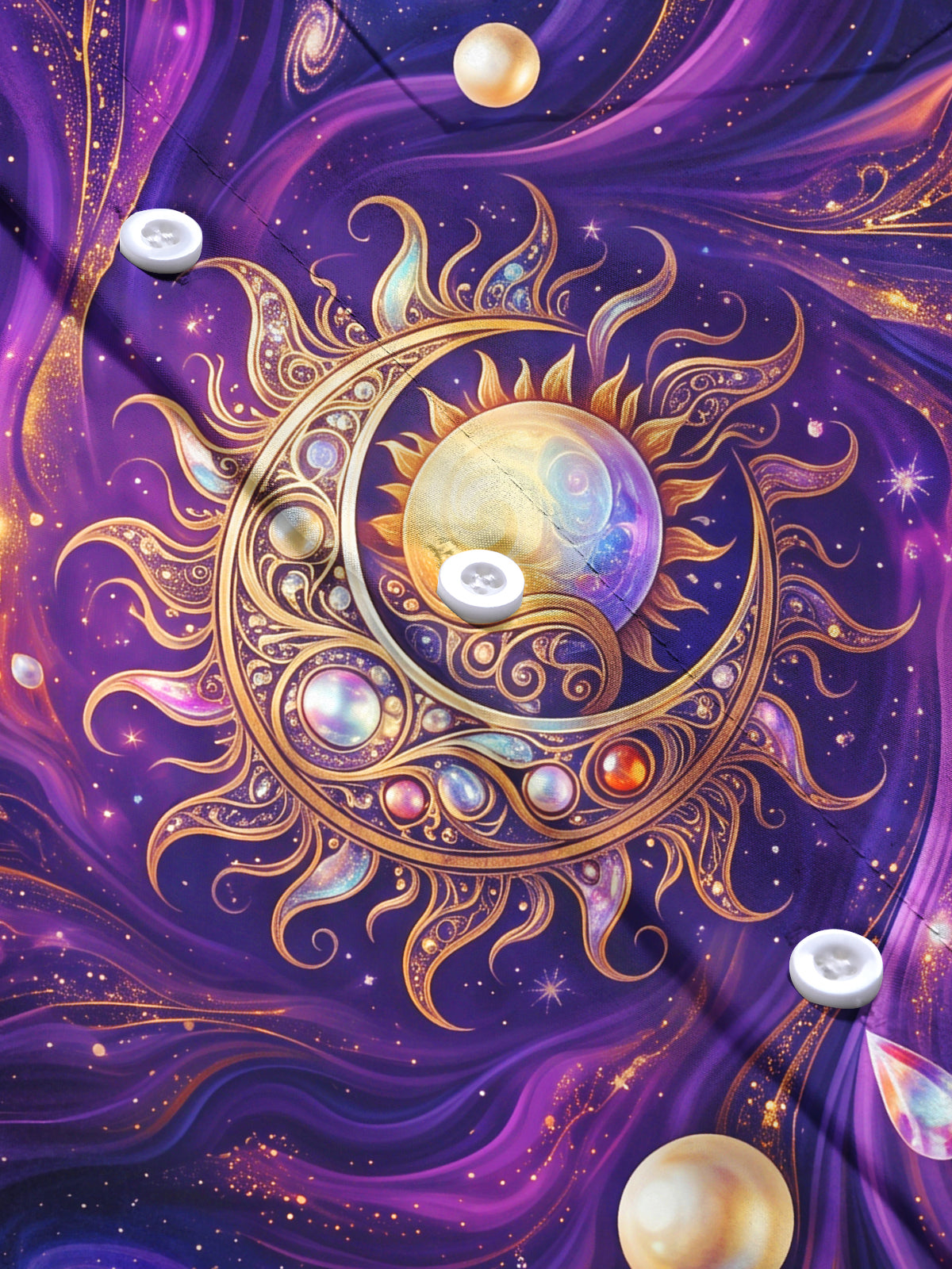 Oceanlyte Men's Graphic Sun Moon Cosmic Vortex Print Long Sleeve Shirt with Chest Pocket
