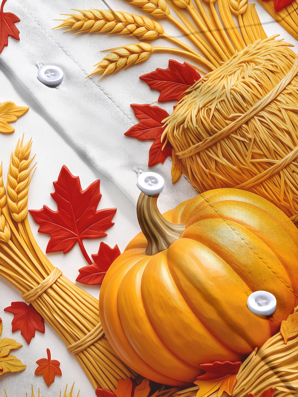 Oceanlyte Men's Long Sleeve Shirt - Thanksgiving Autumn Harvest Pumpkins And Wheat Sheaves Print with Chest Pocket