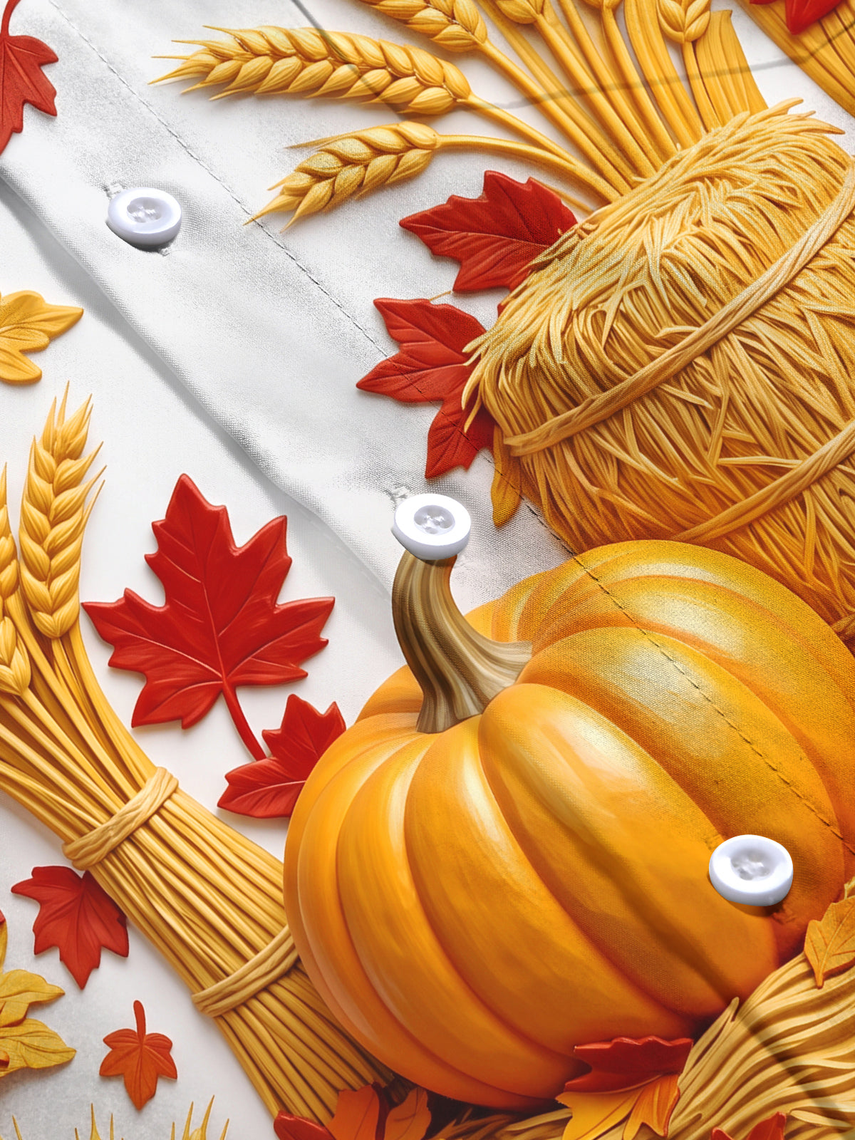 Oceanlyte Men's Long Sleeve Shirt - Thanksgiving Autumn Harvest Pumpkins And Wheat Sheaves Print with Chest Pocket