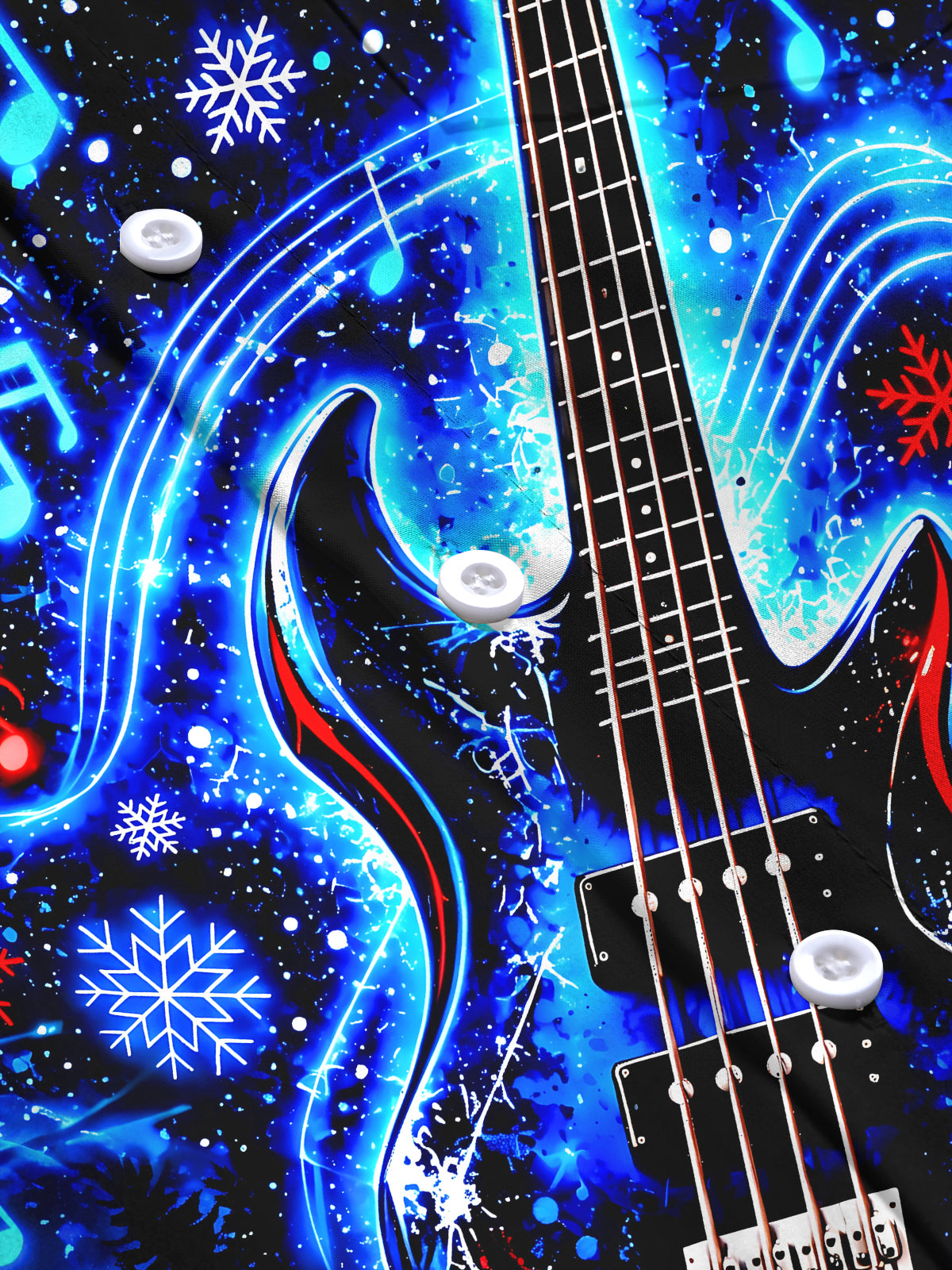 Oceanlyte Men's Graphic Electric Blue Bass Guitar Print Long Sleeve Shirt with Chest Pocket