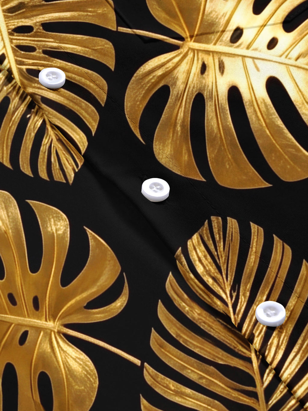 Oceanlyte Men's Gold Palm Leaf And Monstera Leaf Print Short Sleeve Shirt with Chest Pocket
