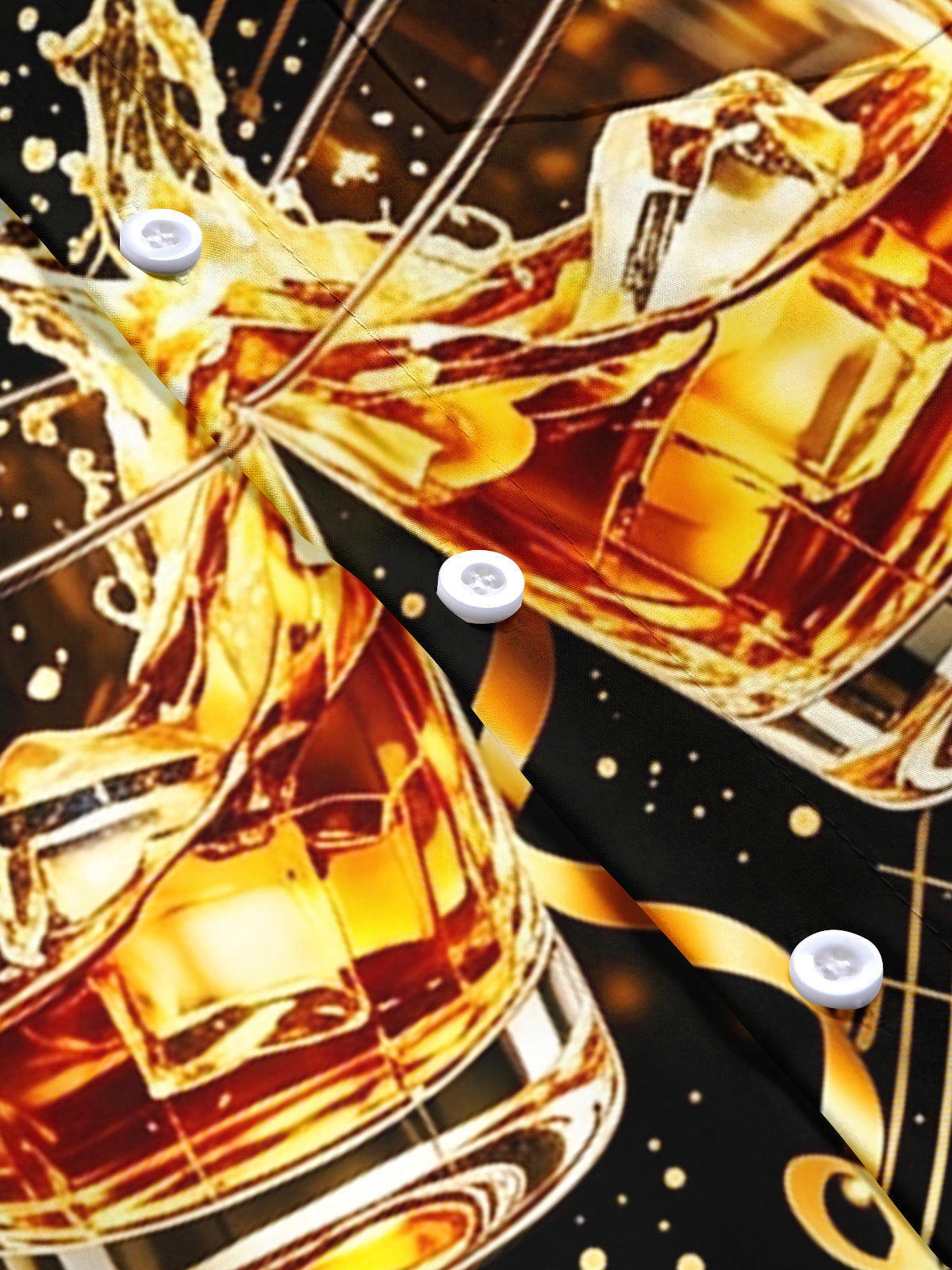 Oceanlyte Men's Short Sleeve Shirt - Cigar And Christmas Ornaments Print Whiskey Glasses And Music Notes Print with Chest Pocket