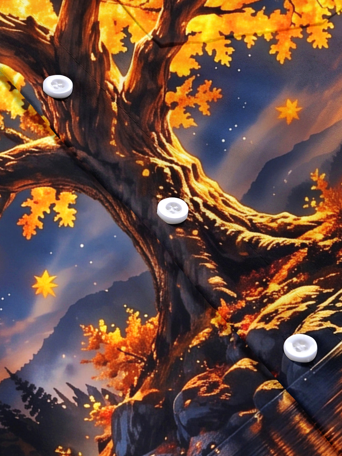 Oceanlyte Men's Autumn Tree And Starry Night Landscape Print Short Sleeve Shirt with Chest Pocket