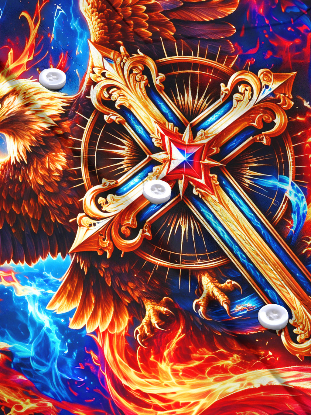 Oceanlyte Men's Graphic Flaming Eagle And Holy Cross Print Long Sleeve Shirt with Chest Pocket