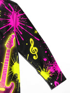 Oceanlyte Men's Neon Electric Guitar And Music Notes Print Long Sleeve Shirt with Chest Pocket