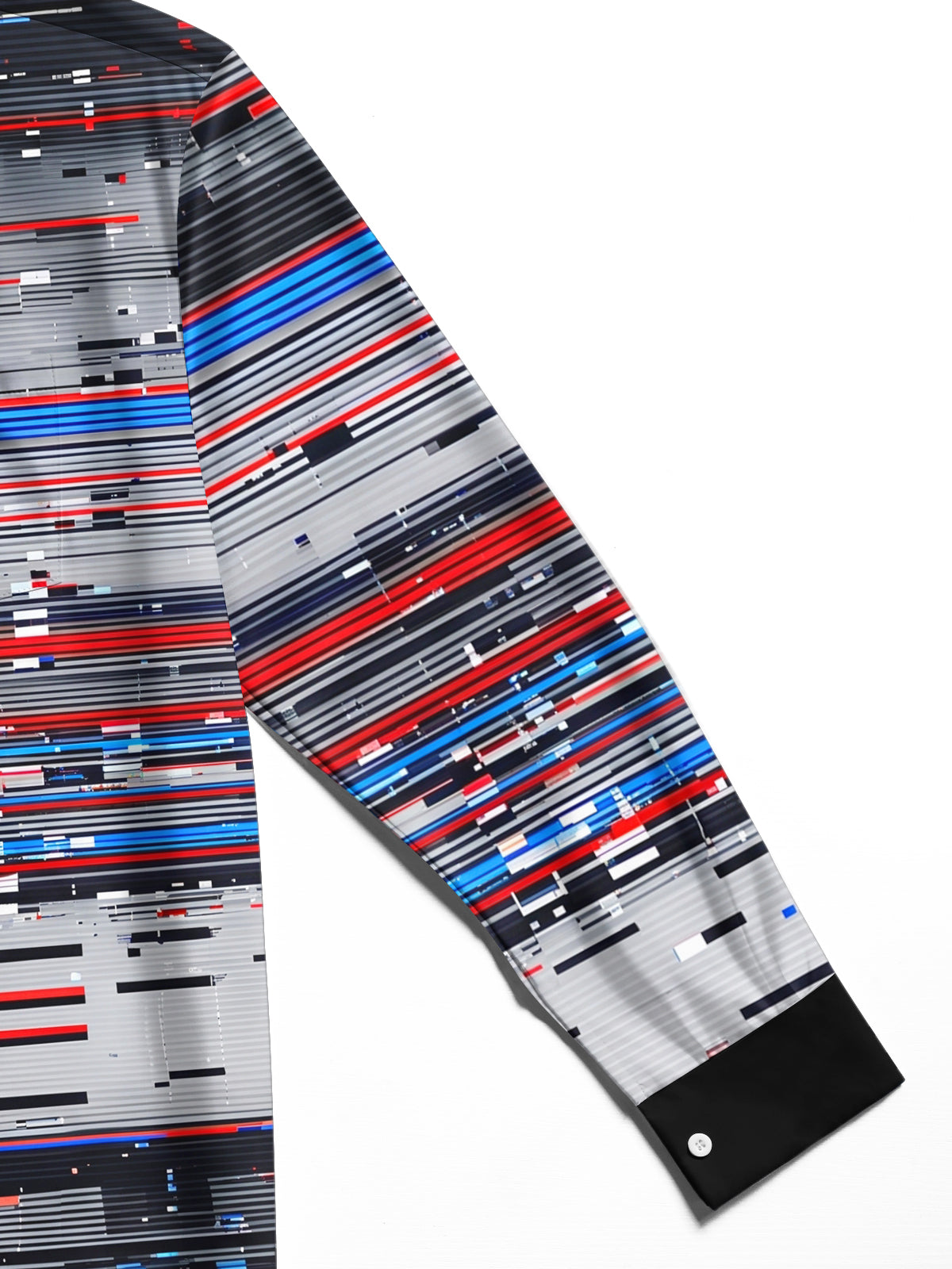 Oceanlyte Men's Striped Abstract Digital Glitch Lines Print Long Sleeve Shirt with Chest Pocket