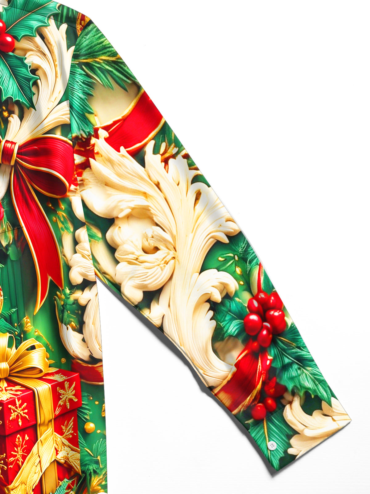 Oceanlyte Men's Long Sleeve Shirt - Christmas Ornaments Gifts And Baroque Scrollwork Print with Chest Pocket