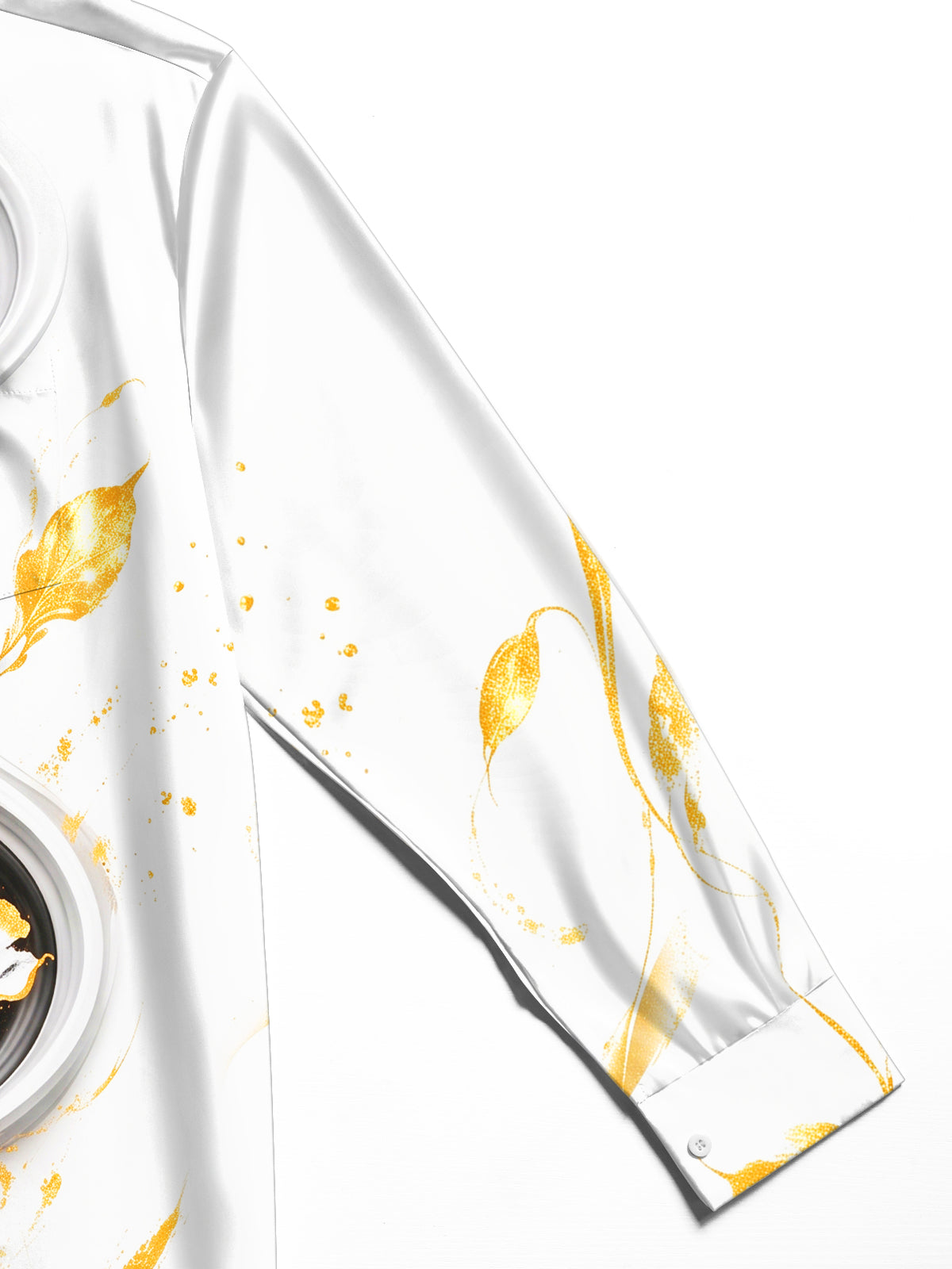 Oceanlyte Men's Long Sleeve Shirt - Gold Peony Floral With Black And White Swirls Print with Chest Pocket