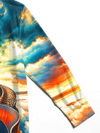 Oceanlyte Men's Graphic Guitar And Steam Train Print Long Sleeve Shirt with Chest Pocket