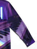 Oceanlyte Men's Long Sleeve Shirt - Neon Piano Keyboard With Rainbow Light Beam Print with Chest Pocket