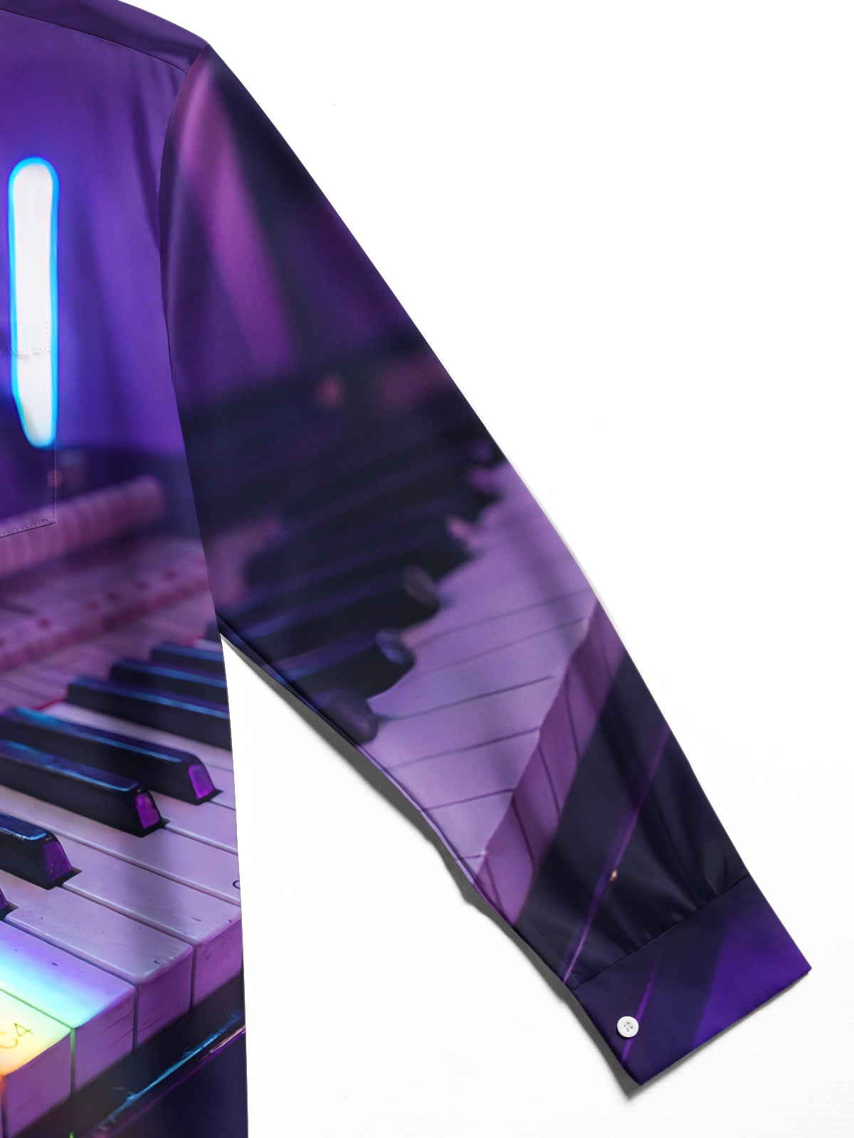 Oceanlyte Men's Long Sleeve Shirt - Neon Piano Keyboard With Rainbow Light Beam Print with Chest Pocket