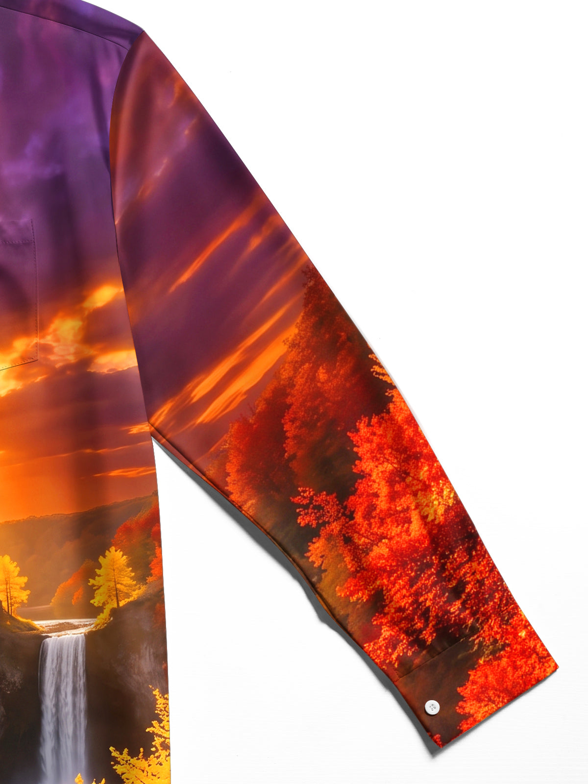 Oceanlyte Men's Printed Castle And Waterfall Landscape Print Long Sleeve Shirt with Chest Pocket