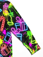 Oceanlyte Men's Long Sleeve Shirt - Christmas Neon Candy Canes And Gift Boxes Print with Chest Pocket