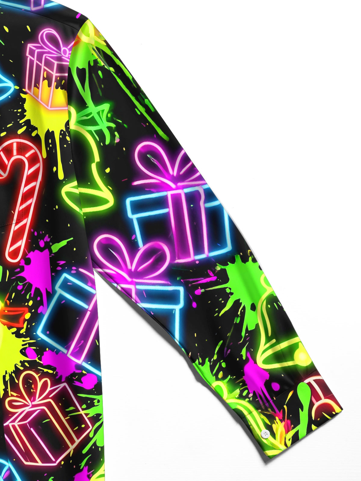 Oceanlyte Men's Long Sleeve Shirt - Christmas Neon Candy Canes And Gift Boxes Print with Chest Pocket