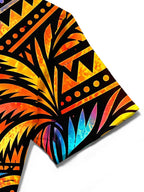 Oceanlyte Men's Geometric Sunset And Palm Trees Print Short Sleeve Shirt with Chest Pocket