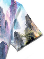 Oceanlyte Men's Mountain Landscape With Pine Trees Print Short Sleeve Shirt with Chest Pocket