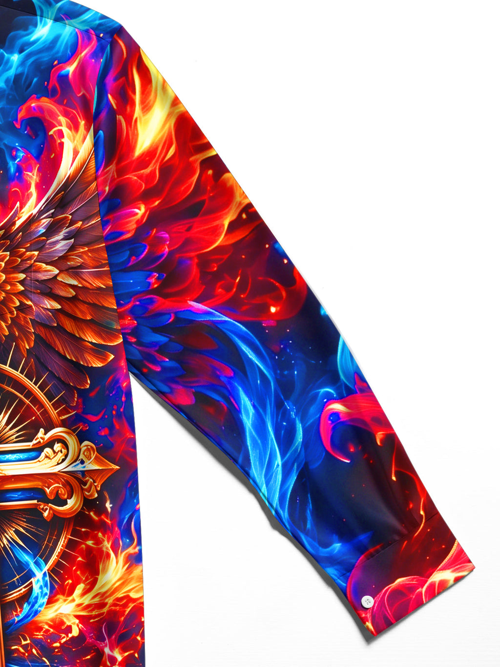 Oceanlyte Men's Graphic Flaming Eagle And Holy Cross Print Long Sleeve Shirt with Chest Pocket