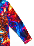 Oceanlyte Men's Graphic Flaming Eagle And Holy Cross Print Long Sleeve Shirt with Chest Pocket