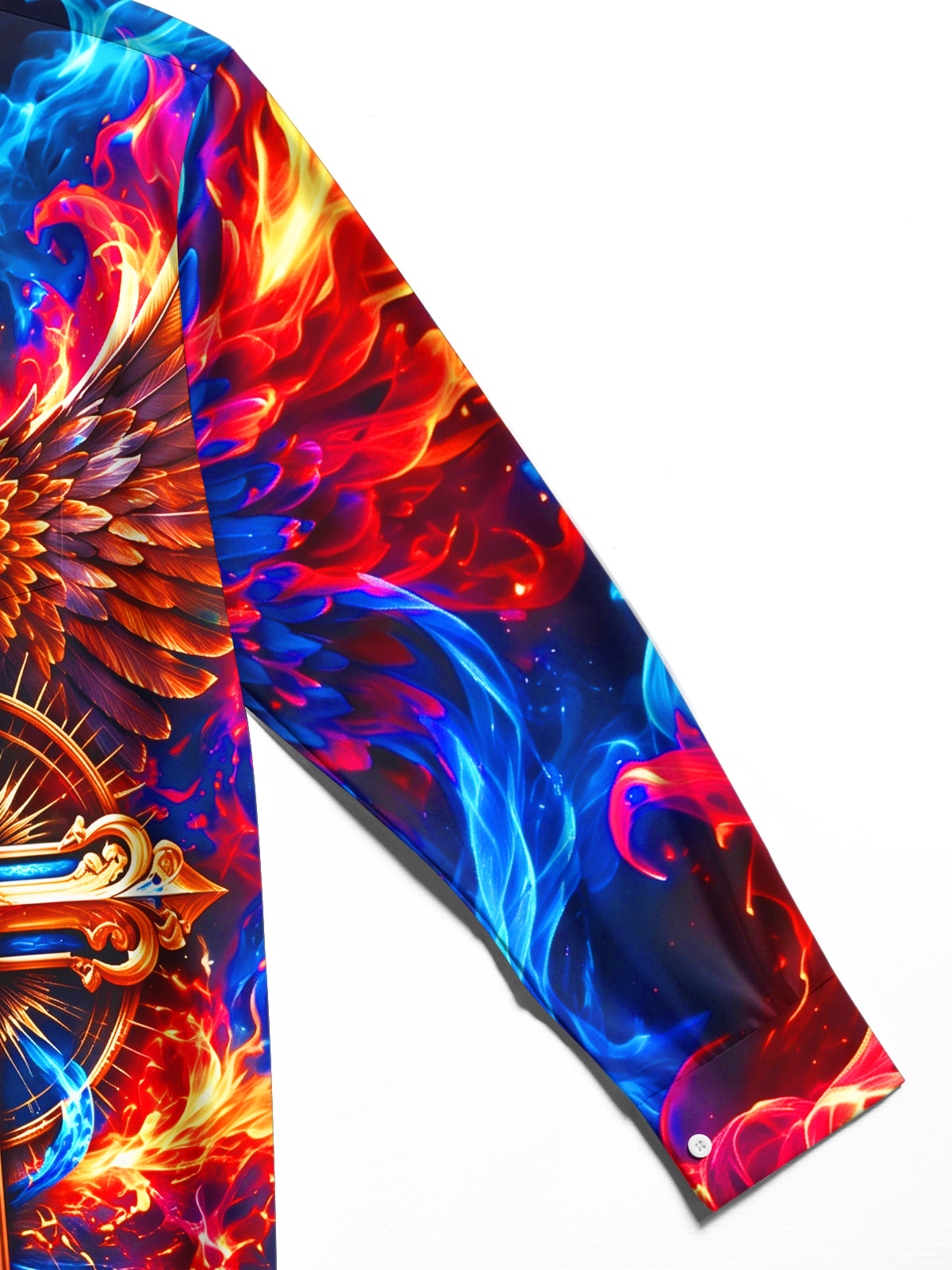 Oceanlyte Men's Graphic Flaming Eagle And Holy Cross Print Long Sleeve Shirt with Chest Pocket