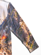 The "Mountain Pass Logistics" Oceanlyte Men's Long Sleeve Shirt - Military Combat Scene With Armored Vehicle And Soldiers Print with Chest Pocket