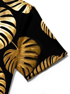 Oceanlyte Men's Gold Palm Leaf And Monstera Leaf Print Short Sleeve Shirt with Chest Pocket