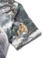 Oceanlyte Men's Hawaiian Monkeys In Mountain Landscape Print Short Sleeve Shirt with Chest Pocket