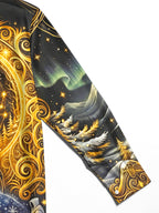 Oceanlyte Men's Graphic Golden Crowned Deer And Bonfire Print Long Sleeve Shirt with Chest Pocket