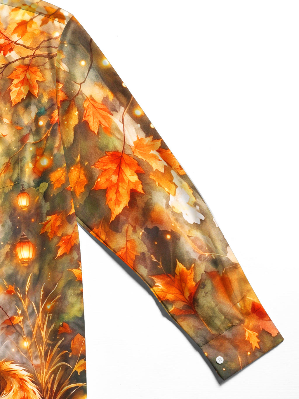 Oceanlyte Men's Autumn Fox With Lanterns And Leaves Print Long Sleeve Shirt with Chest Pocket