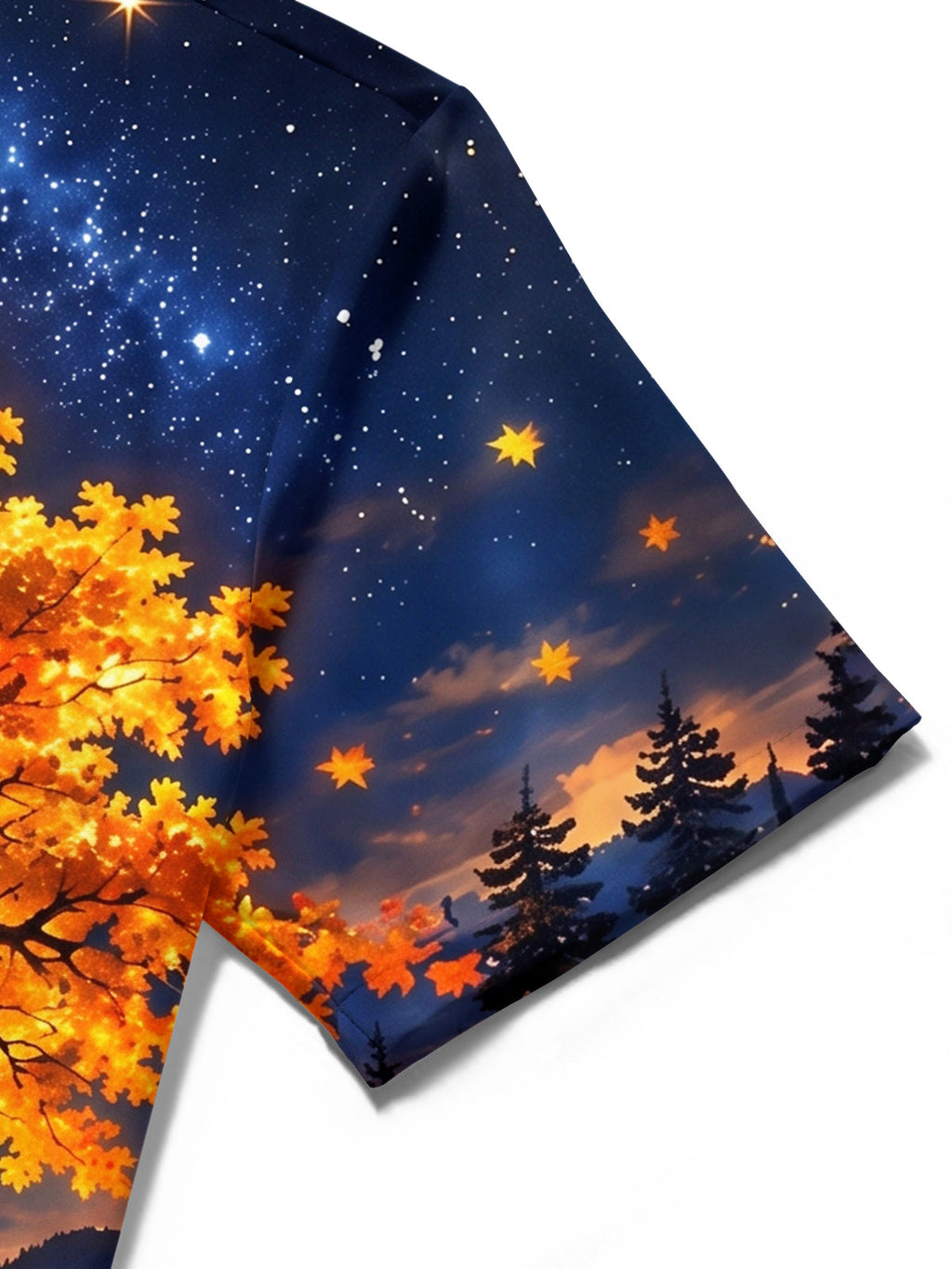 Oceanlyte Men's Autumn Tree And Starry Night Landscape Print Short Sleeve Shirt with Chest Pocket