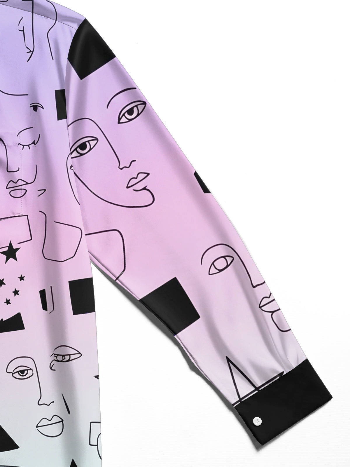 Oceanlyte Men's Long Sleeve Shirt - Abstract Line Art Faces And Geometric Shapes Print with Chest Pocket