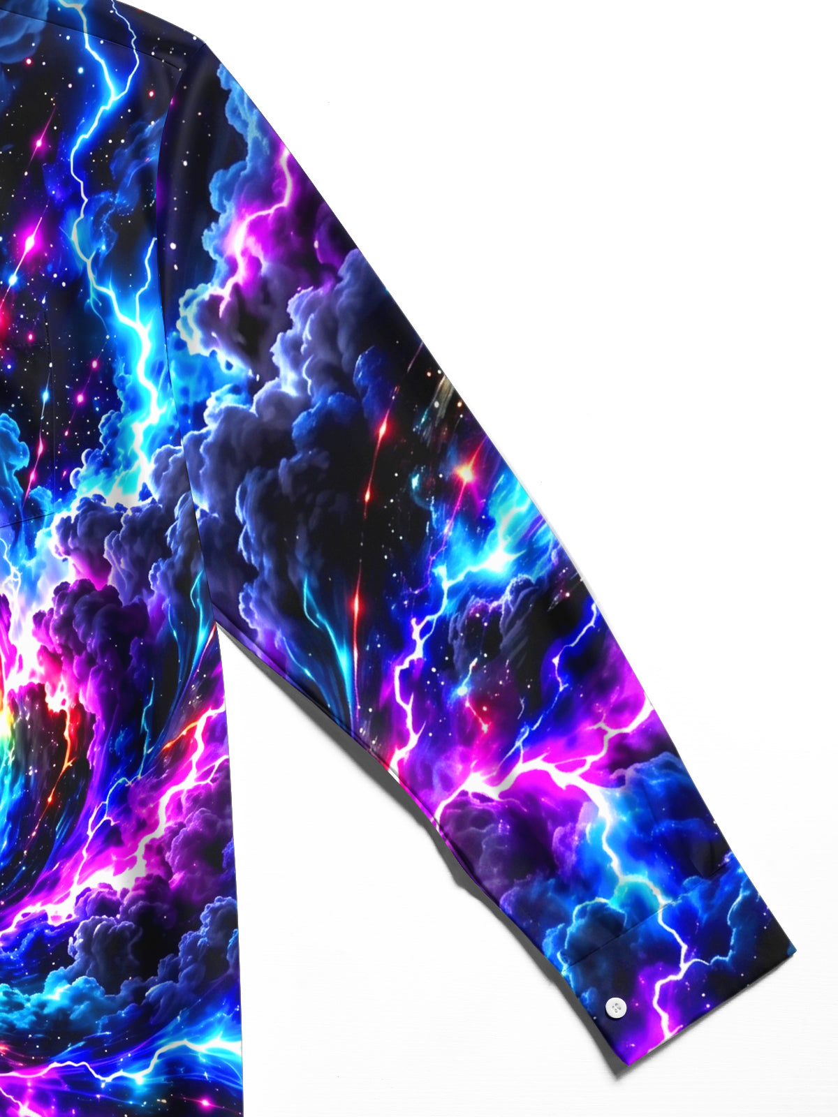 Oceanlyte Men's Long Sleeve Shirt - Abstract Cosmic Swirl With Lightning And Clouds Print with Chest Pocket
